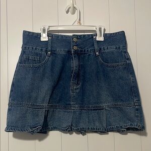 Pleated Denim Mini Skirt